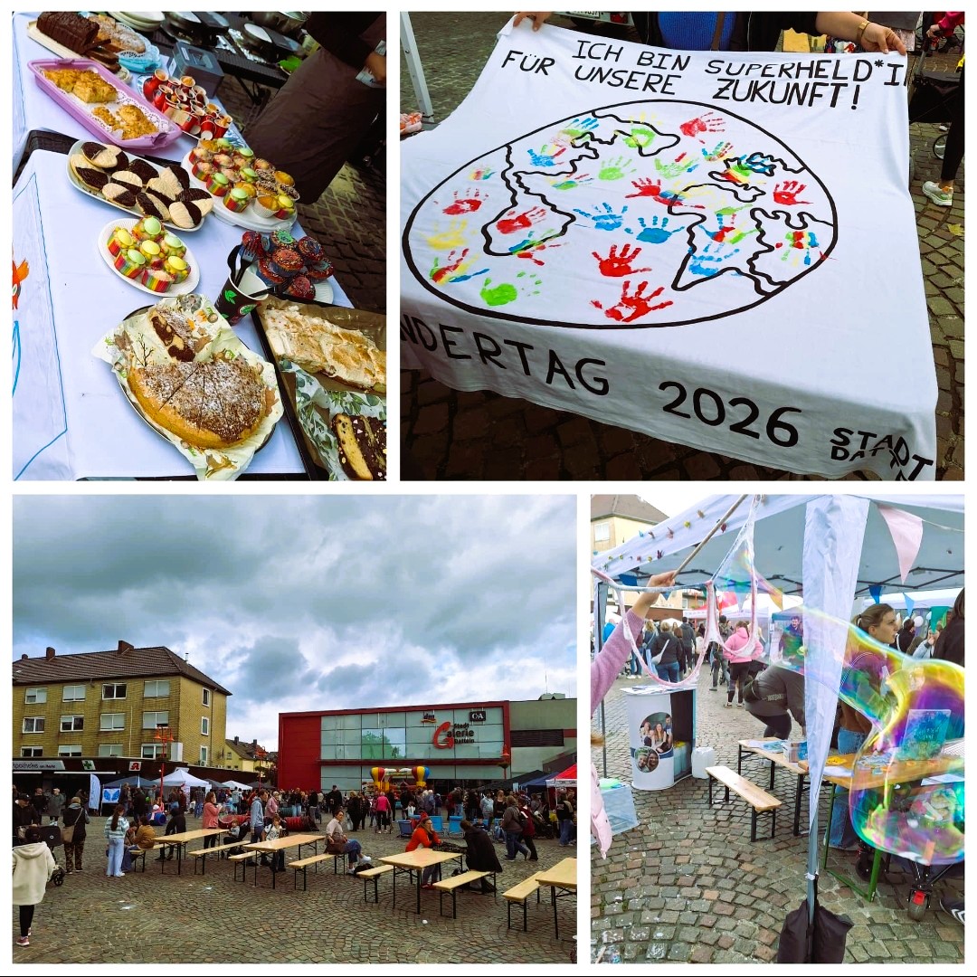 Szene vom Weltkindertagsfest 2026 auf dem Dattelner Neumarkt.